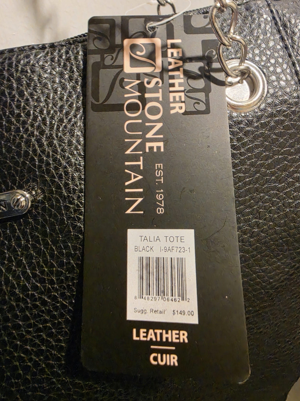 STONE MOUNTAIN Black Pebbled Large Tote with Over The Shoulder Straps *NWT* - Picture 4 of 12